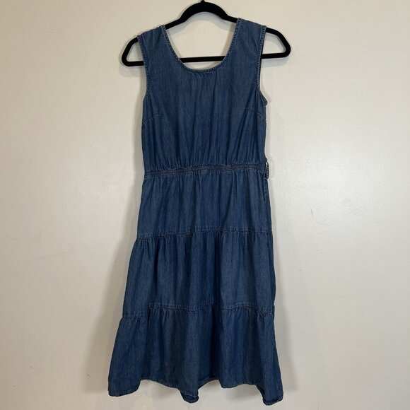 Shades of Denim Fit & Flare Sleeveless Tiered Dress Blue 100% Cotton M - Picture 1 of 8